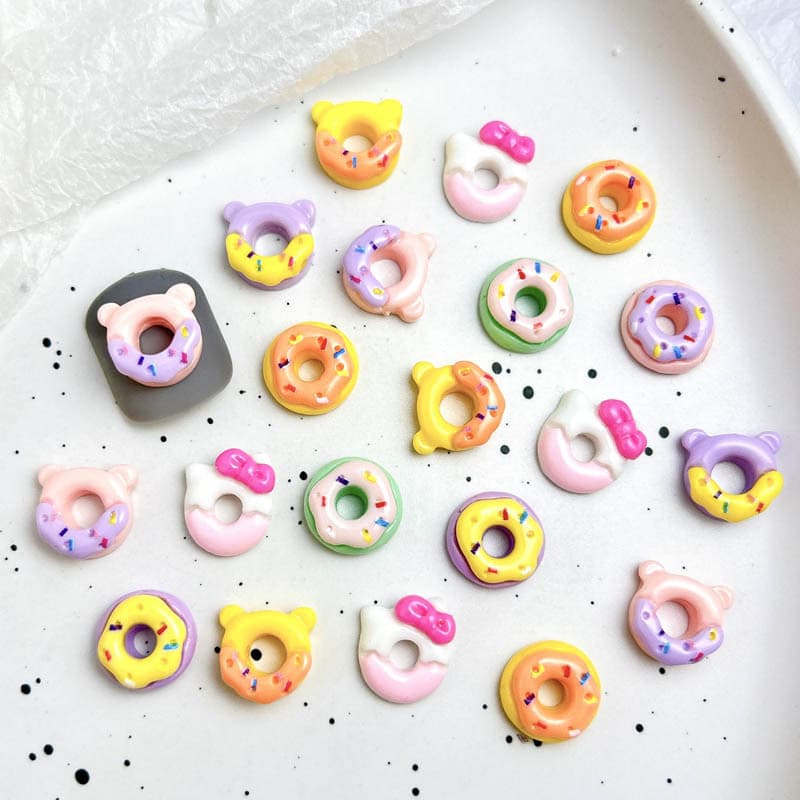 Bear Donut Nail Art Accessories Cute Cartoon Dessert DIY Cream Glue Hairpin Nail Material Pack Accessories Batch