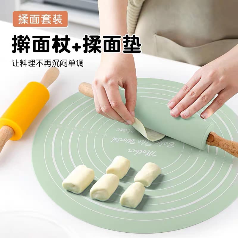 Kitchen Baking Silicone Rolling Pin Set Medium Dough Rolling Pin Baking Set Rolling Pin Dough Mat Set