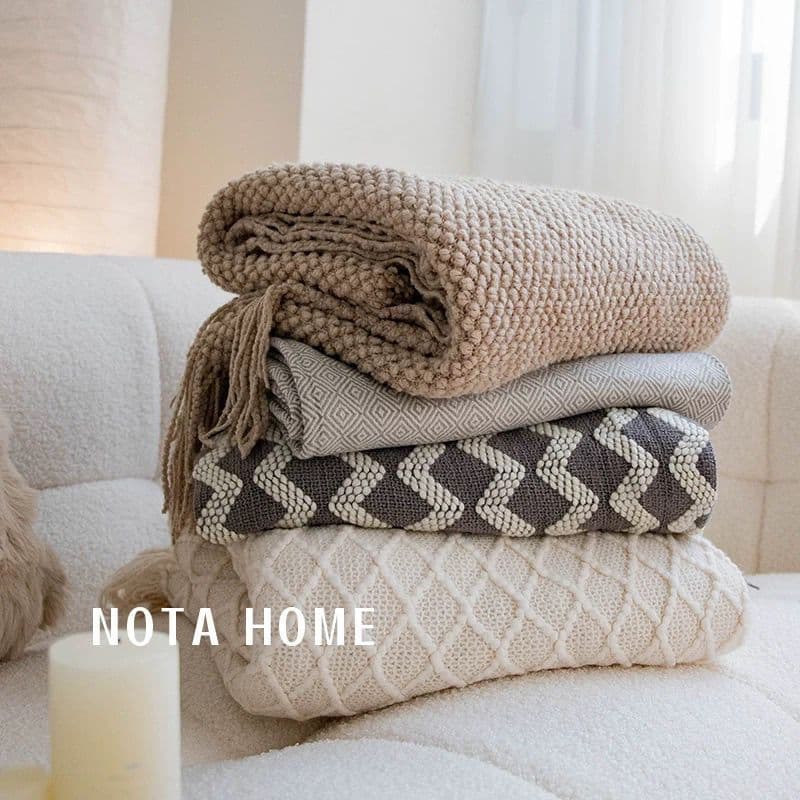 Nordic Style Blanket, Sofa Throw, Double/Single Cover, Office Shawl, Nap Blanket for Homestays, Knitted Bed Runner