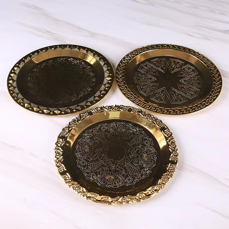 Gold Luxury Fashion Single-Layer 8-Inch Round Plate Dessert Snack Plate Western Food Plate Outdoor Camping BBQ Plate