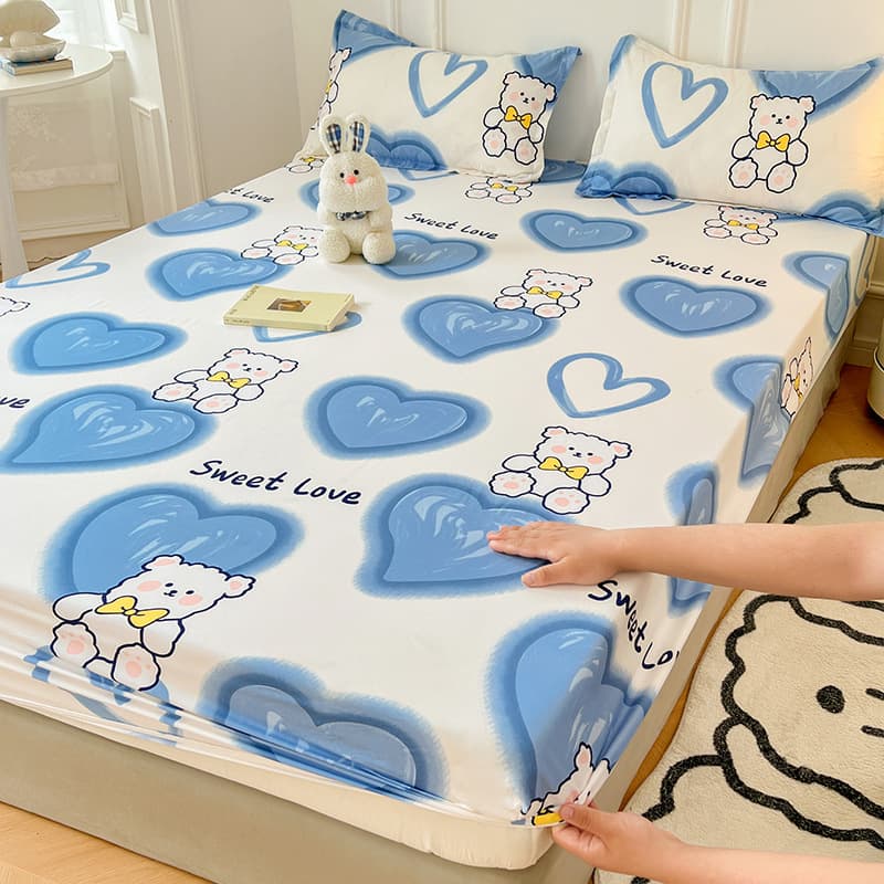 Ins Skin-Friendly Brushed Washed Cotton Single-Piece Fitted Sheet Simple Simmons Mattress Protector Bed Cover Three-Piece Set
