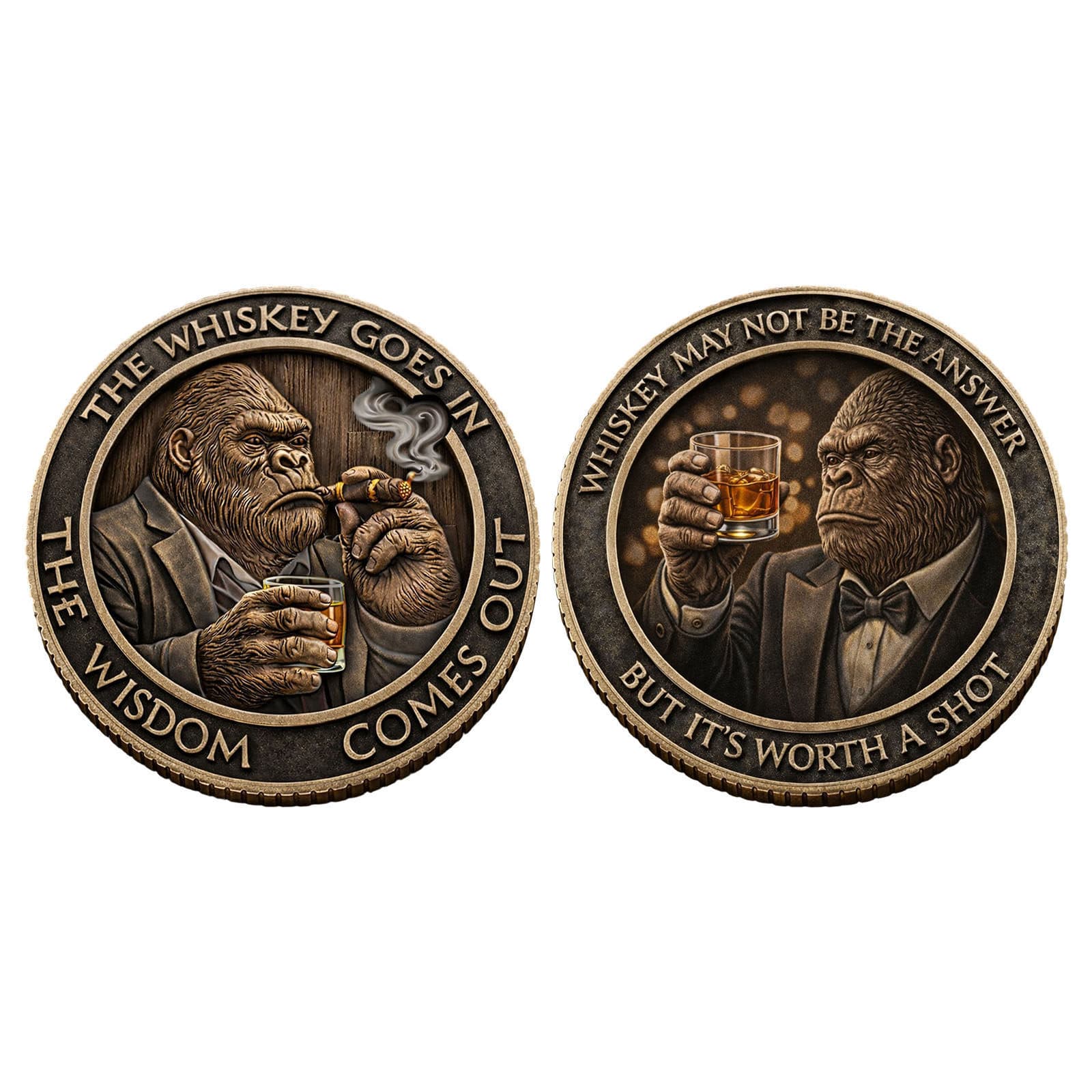 Cross-border hot selling new retro gorilla whiskey themed commemorative medal double-sided three-dimensional embossed metal challenge coin