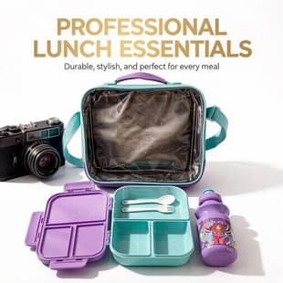 Kids Insulated Lunch Bag Set with Divided Bento Box, Water Cup, and Portable Lunch Box for School