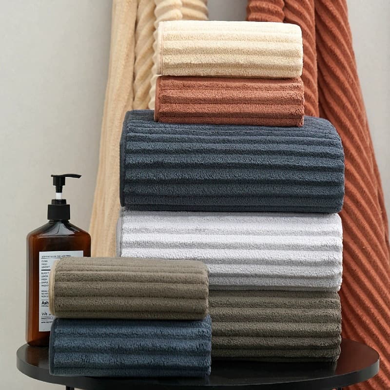 Candy Stripe Coral Fleece Towel Bath Towel Thickened Edging Household Couples Bath Towel Quick-Dry Absorbent Soft Set