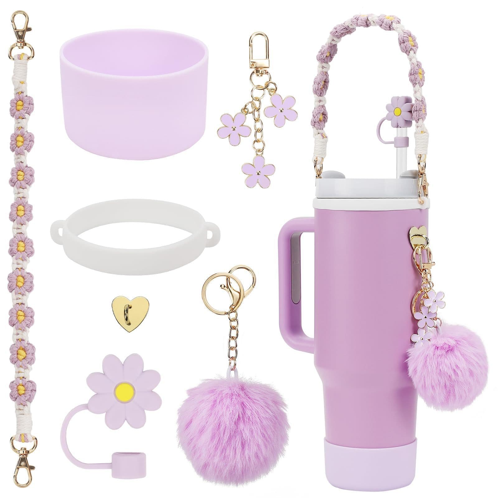 Amazon Stanley Handwoven Silicone Accessories Ins Colorful Flower Straw Cap Pom Pom Cup Chain Cup Sleeve