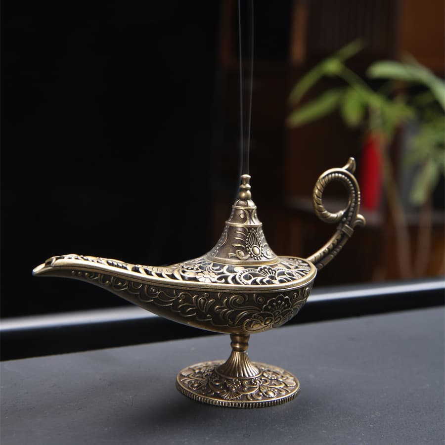 Aladdin's Lamp Alloy Incense Burner with Auspicious Cloud Design, Non-sticky Powder, Sandalwood Incense, Air Purification, Long-lasting Indoor Fragrance