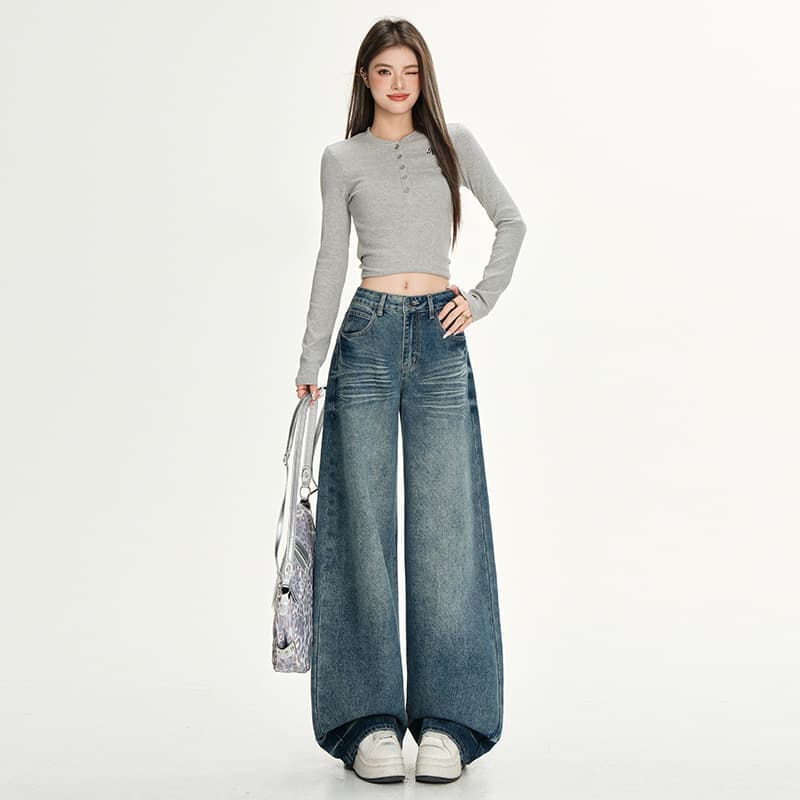 American Retro Wide-Leg Jeans for Women 2025 Fall New Design Loose Slimming Straight-Leg Floor-Length Pants