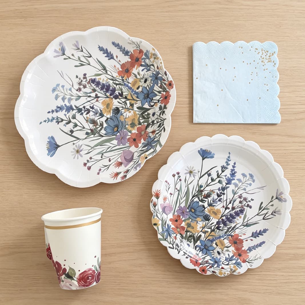 New flower party birthday theme set disposable paper towels paper cups paper plates party wildflower decoration supplies