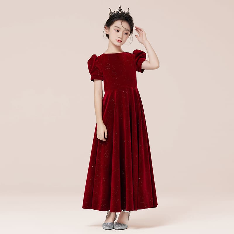 Children's Formal Dress for Girls, 1st Birthday Princess Gown in Wine Red, Piano Dress for Little Girls, Wedding Flower Girl Hostess Child Formal Wear