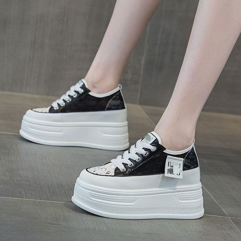 8cm height increasing white shoes for women 2026 summer new style mesh breathable small platform platform thick-soled casual sneakers