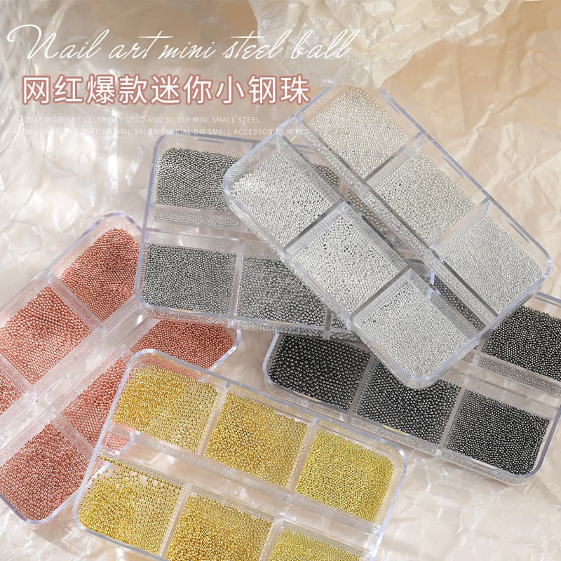 Mini Metal Nail Art Beads Mixed Set Gold Silver Black Caviar Nail Decorations Chain Wholesaler Beauty Tools Sweet Cool Style