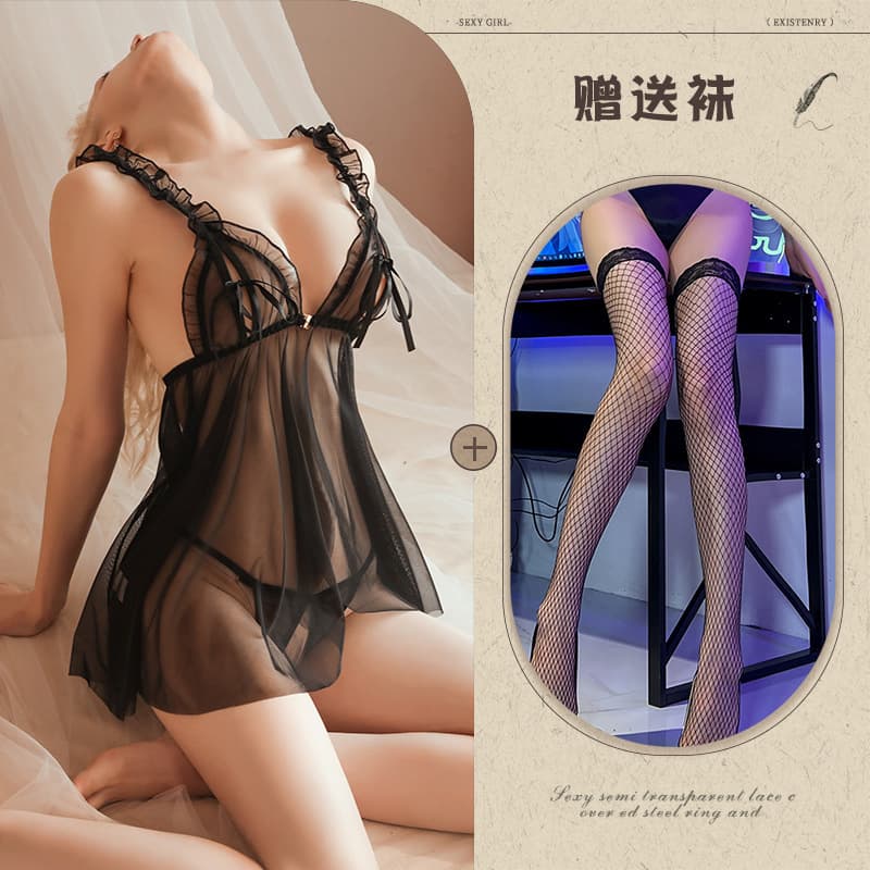 New Sexy Plus Size Lingerie Sleepwear Costume Temptation Outfit for Small Bust Date Night Dress, No Removal Needed, Women QQNY