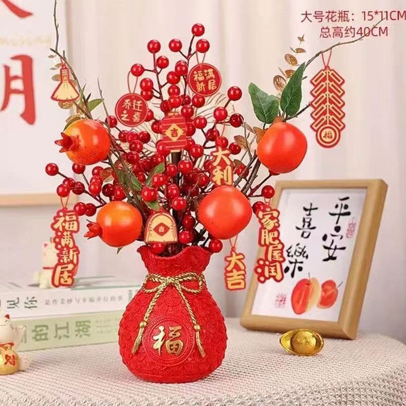 New House Housewarming New Year Decoration Living Room Vase Ornament Lucky Fruit New Year Flower Red Festive Flower