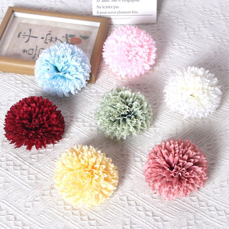 Artificial Flowers 10cm Ball Chrysanthemum Ping Pong Chrysanthemum Dandelion Fake Flowers Silk Flowers Furniture Wedding Decoration DIY Craft Materials