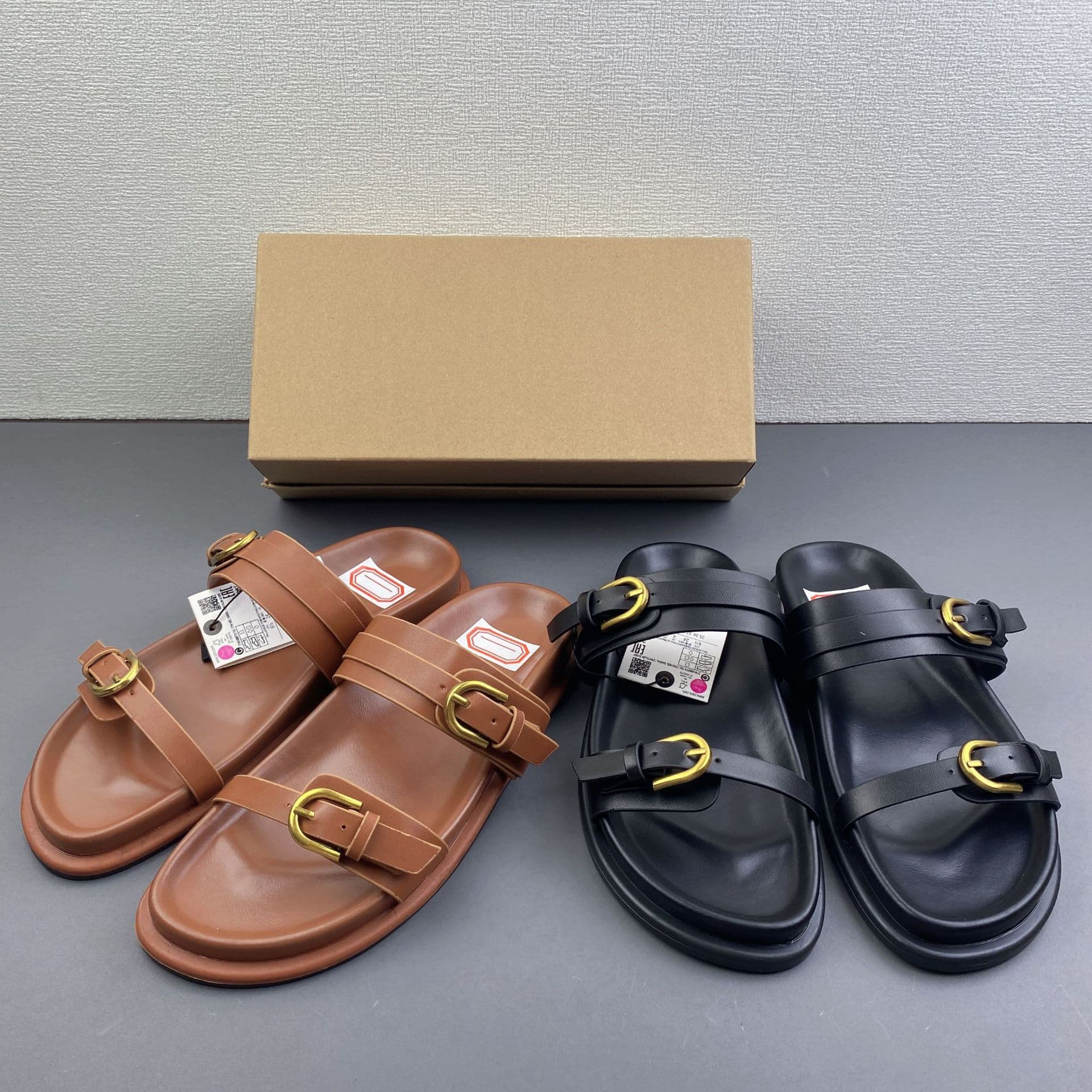 ZA2026 Spring/Summer New Arrival Women's Shoes, Black Vintage Buckle Flat Casual Sandals, Versatile Sandals