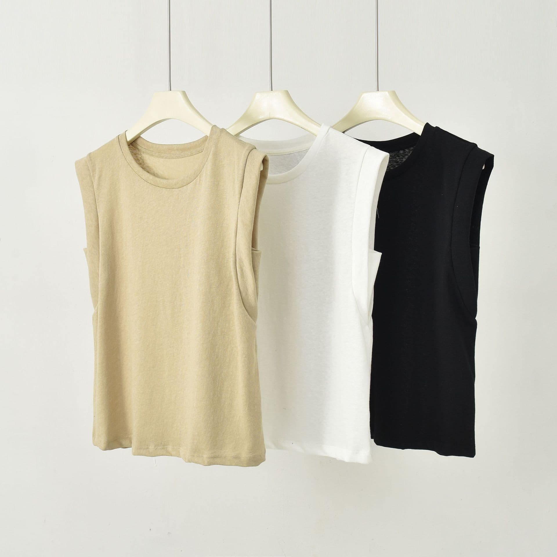 Linen Cotton Sleeveless T-Shirt for Women, Round Neck Wide Shoulder Vest, Casual Loose Fit Simple Commuter Top