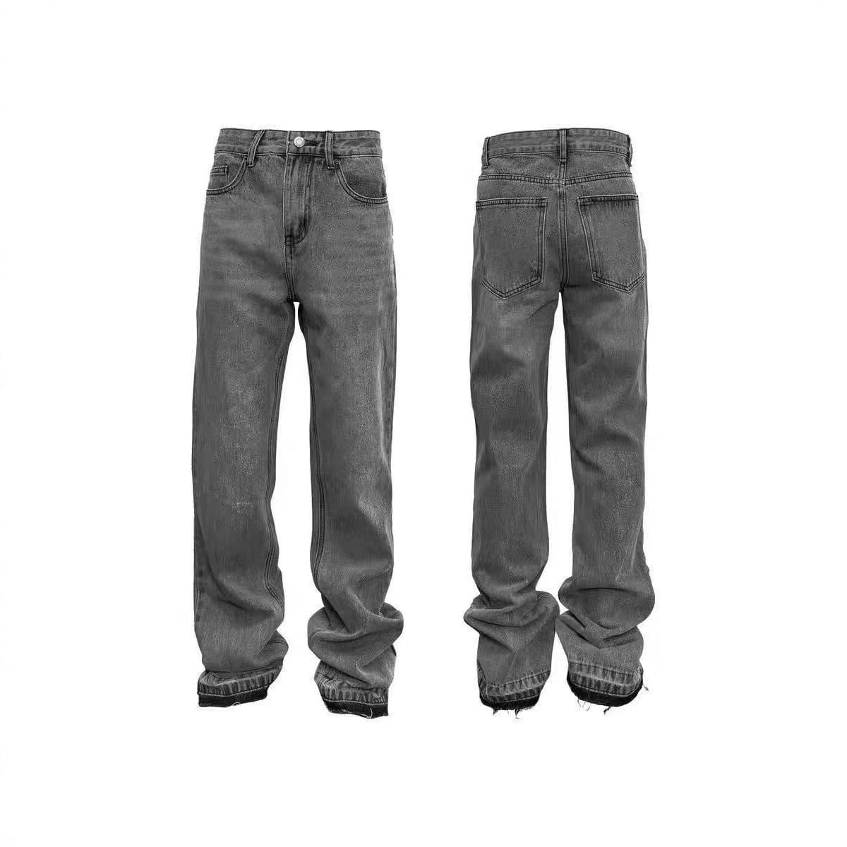 CE 507 Washed Hem Fringe Flared Gray Cleanfit Jeans Retro High Street Vibe Men
