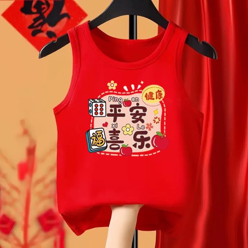 Children's pure cotton vest 2024 Year of the Dragon for boys and girls inside and outside red New Year baby festive national fashion sleeveless top