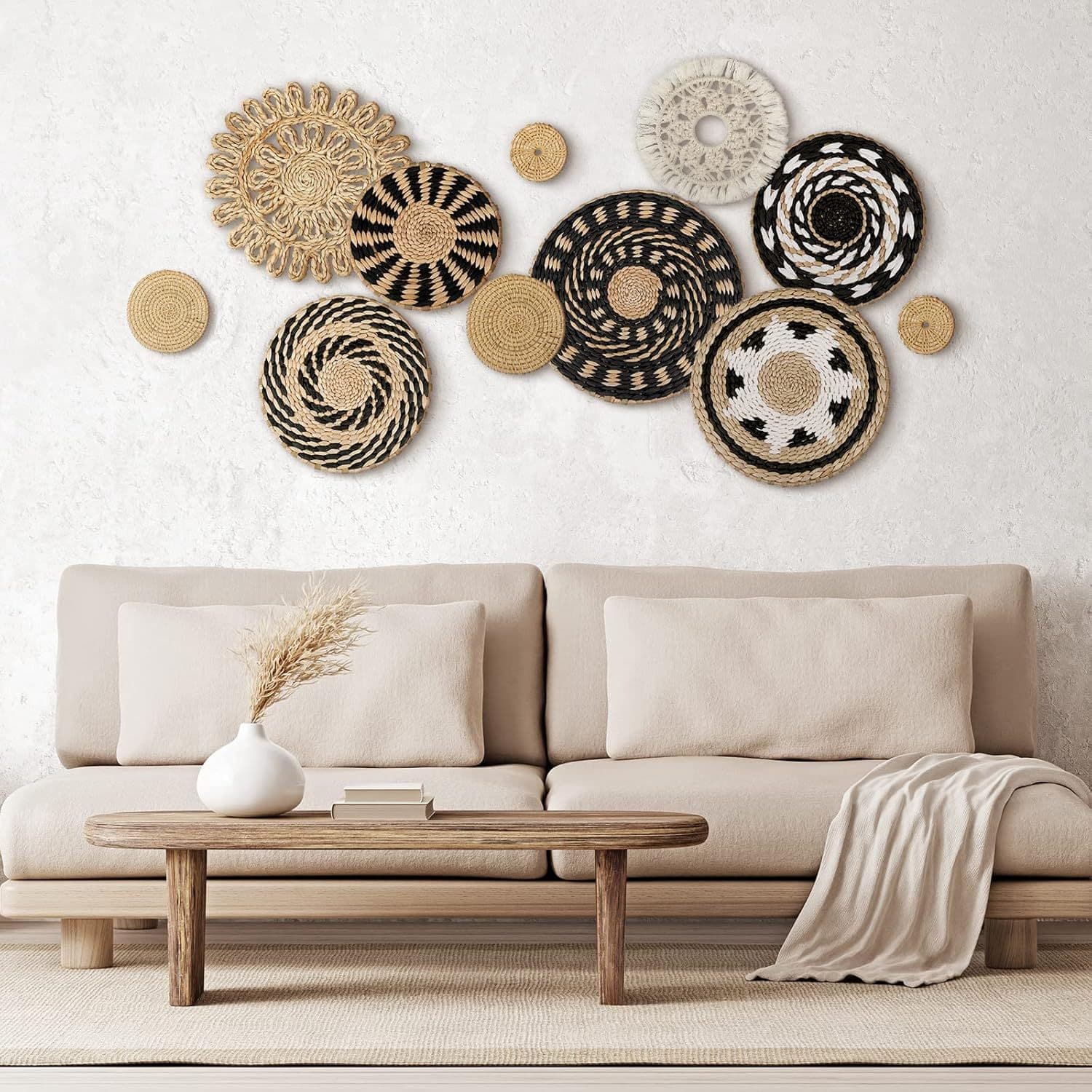 New Cross-Border Wall Decoration Hanging, Woven Grass Wall Hanging, Round Living Room Decor, Bohemian Ins Wall Hanging