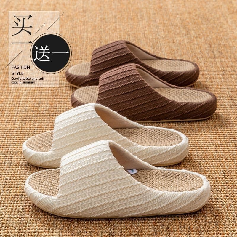 Buy one get one free for couples, linen indoor slippers for women, universal for all seasons, men's slippers, non-slip, sweat-absorbent and mute