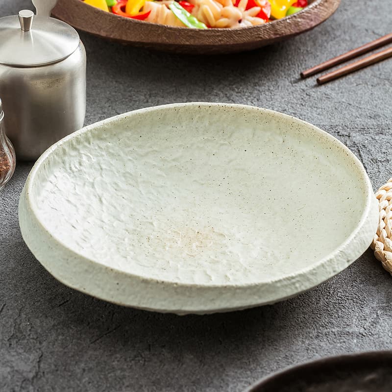 Retro old grainy ceramic disc thickened porcelain hotel commercial cold dish sashimi salad retro presentation plate