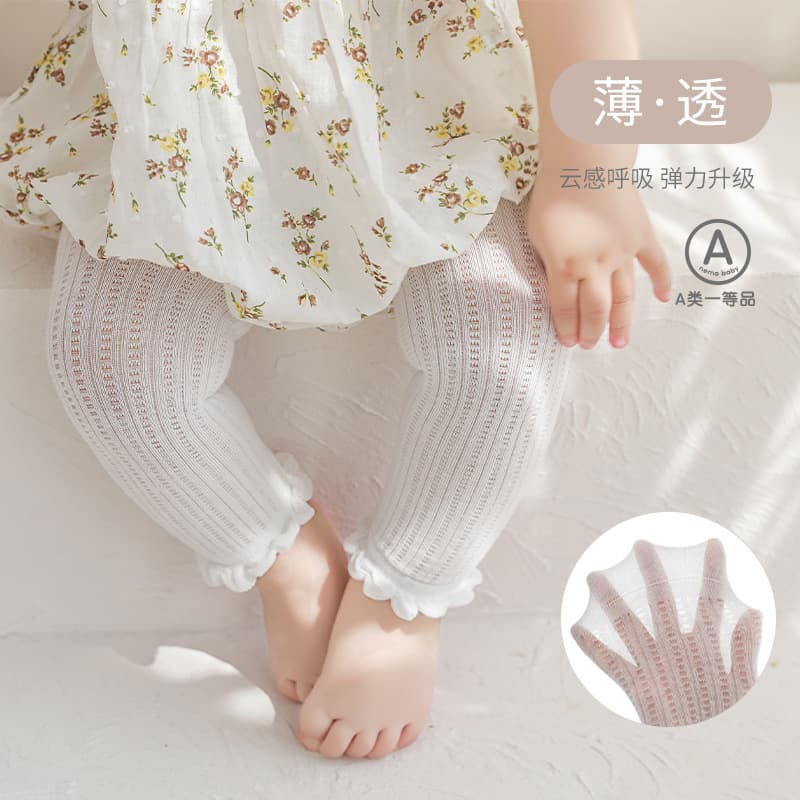 Baby Girl Lace Cropped Pants Summer Thin Korean Princess Style Newborn Solid Color Girls Leggings