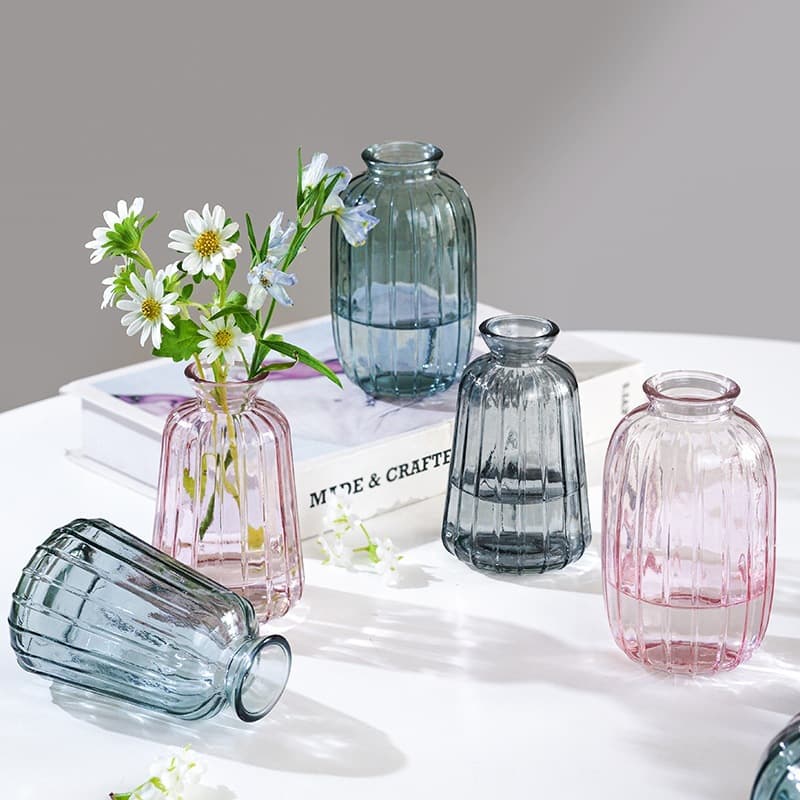 Retro three-piece set of French transparent glass vases ins Feng Shui nourishing home furnishings living room pocket flower vase