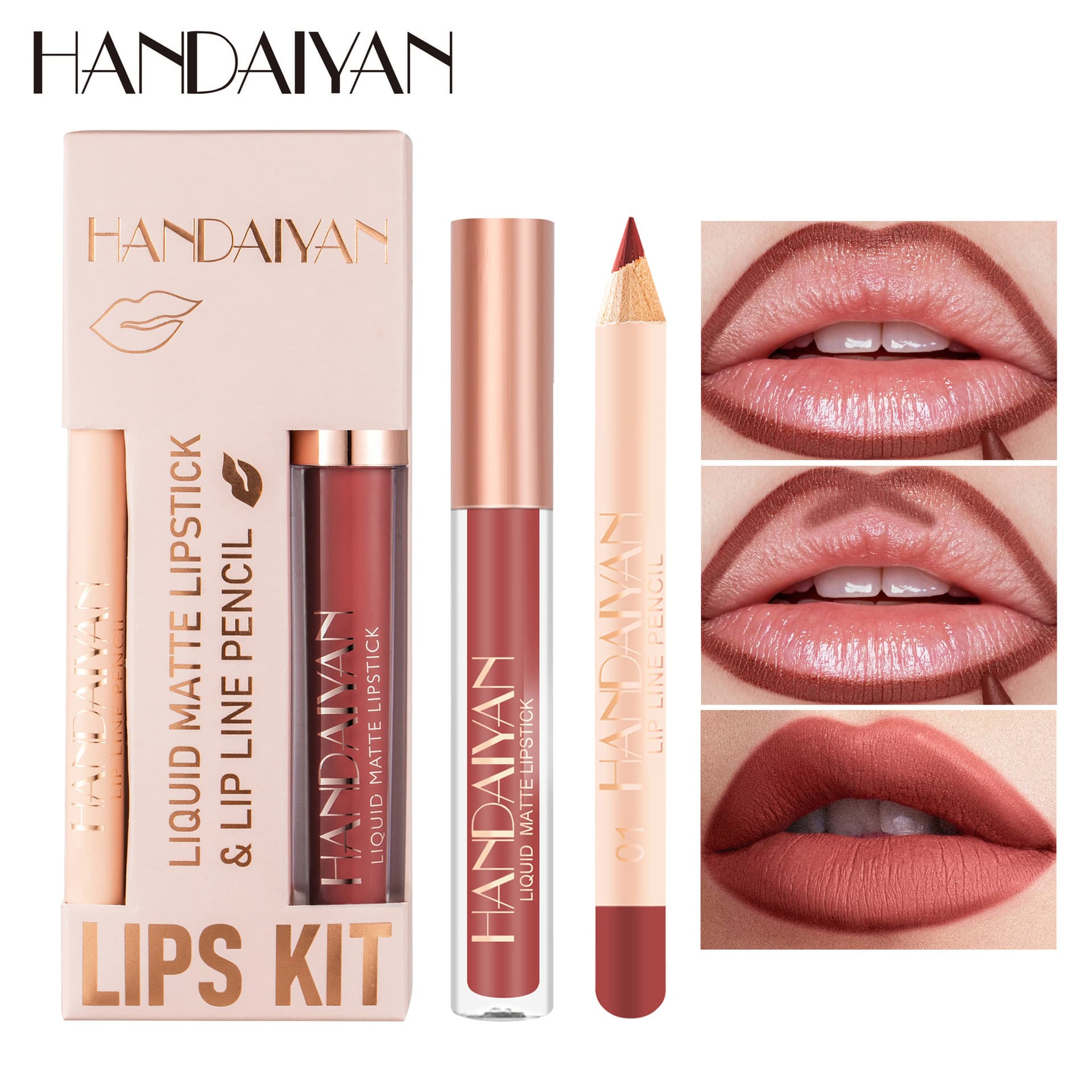 Cross-border lip liner lip glaze set HANDAIYAN waterproof non-stick cup velvet matte lipstick lip liner set