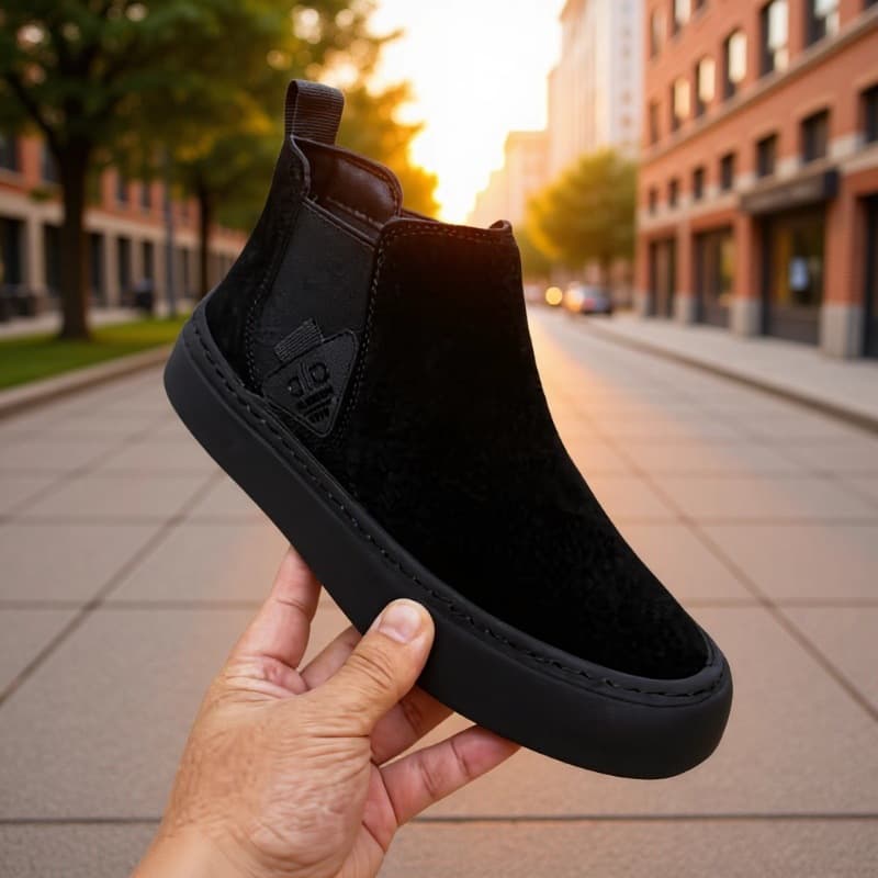 DID Triangle Logo Men's Shoes, Autumn/Winter New Suede Martin Boots, Thick Sole with Fleece for Warmth, High-Top Casual Men's Shoes