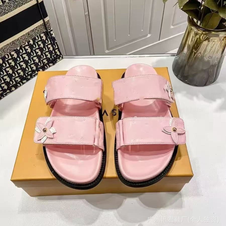 European and American Hot-Selling 2025L Flat Metal Buckle Double Strap Lettered Slippers, Unisex Fashion, Foreign Trade, L Brand in Stock