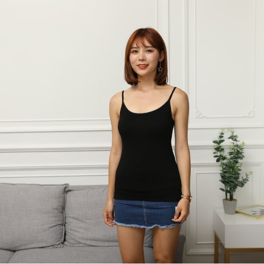 Modal camisole with adjustable straps, Amazon basic style for women, can be worn as inner layer or outerwear, mid-length design for a slimming effect.