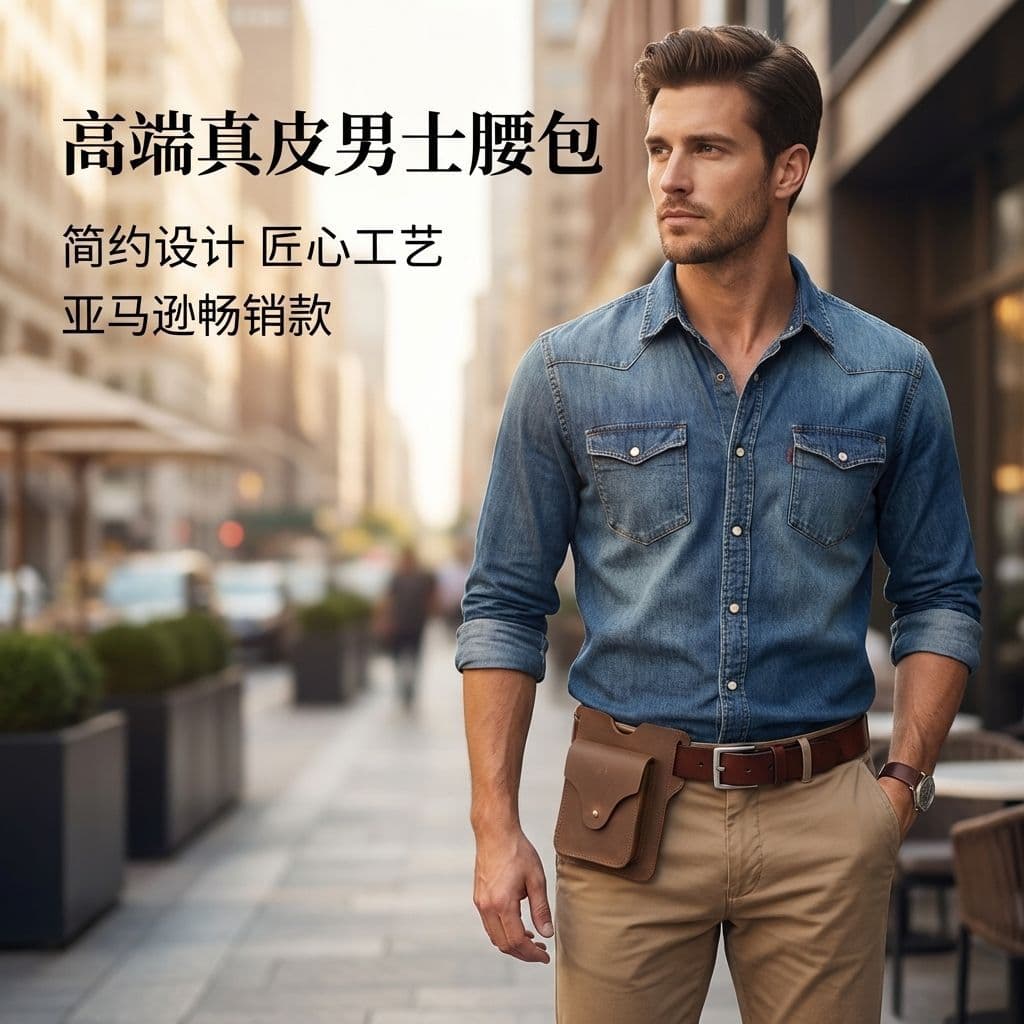 European and American Best-Selling Crazy Horse Leather Phone Waist Bag for Men, Vintage Casual Belt Waist Bag, Simple Portable Cowhide Waist Bag