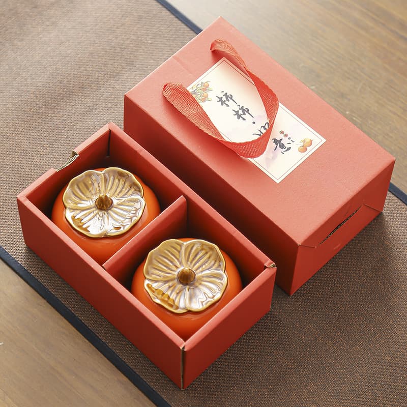 Persimmon Ruyi Persimmon Jar Ceramic Sealed Jar Wedding Candy Tea Jar Gift Box Set Tea Set Customization