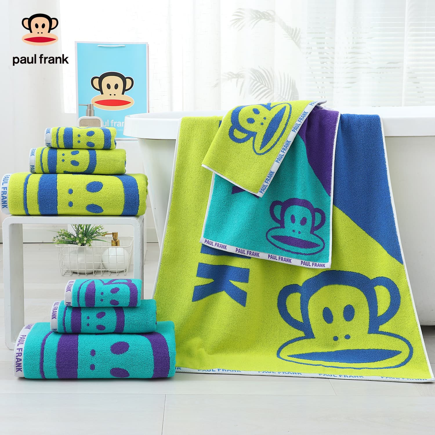 Paul Frank Pure Cotton Towel & Bath Towel Set Super Absorbent Face Towel Soft Skin-Friendly Household Bath Towel