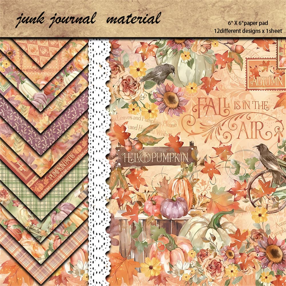 12 Sheets Cross-border Amazon Vintage Hello Little Pumpkin Scrapbook European and American Collage Material Decorative Paper Background Paper DIY