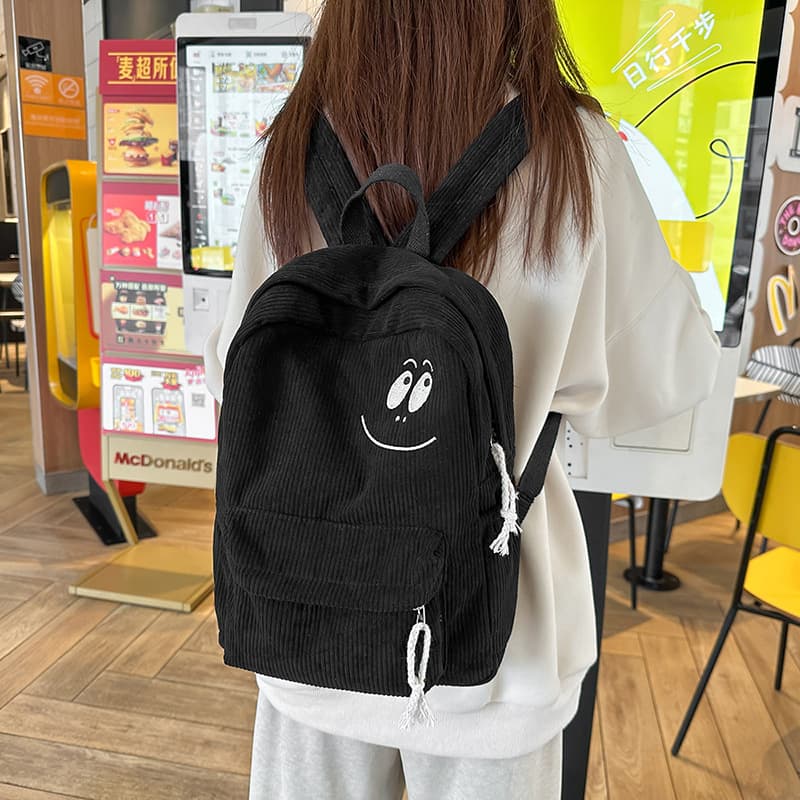 New Style School Bag for Girls Korean Version Harajuku High School Student Corduroy Backpack Simple Versatile Casual Backpack