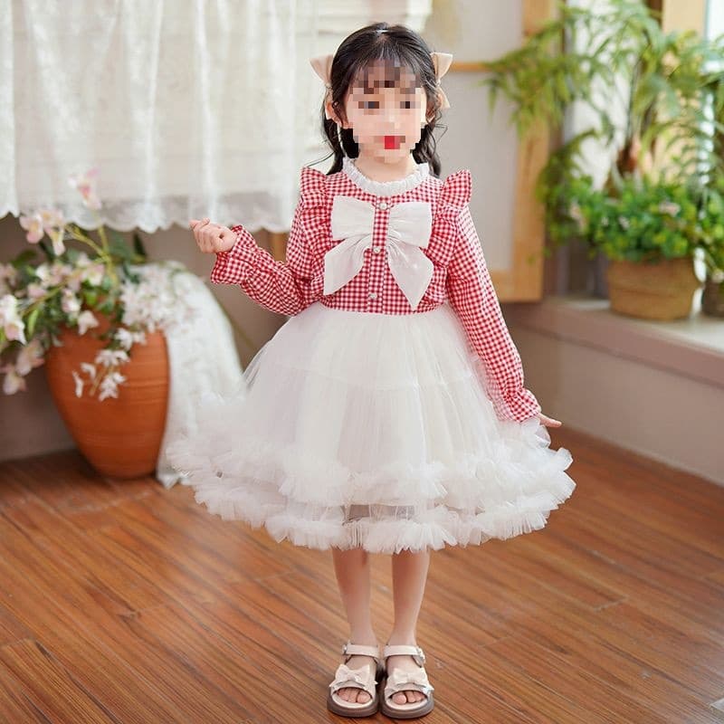 2025 New Style Princess Dress for Girls, Puffy Skirt, Birthday Dress for Little Girls, Spring and Autumn, Stylish Plaid Children's Clothing