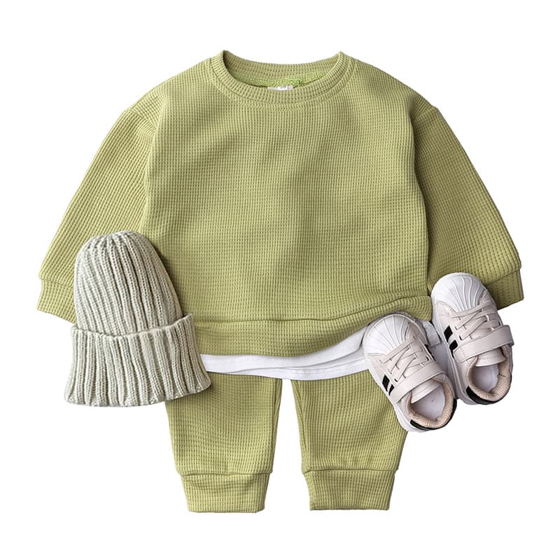 2026 children's clothing spring and autumn new ins Korean style infant waffle suit children's sportswear casual two-piece set