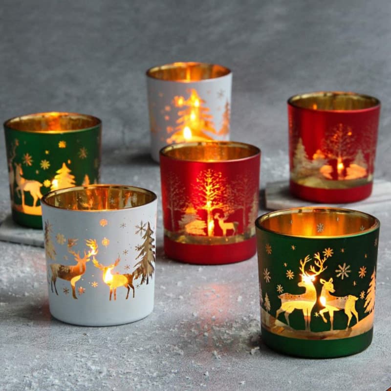 Small Batch Stock Candle Holder Cup Electroplated Engraved Hollow Candle Cup Holiday Home Gift Christmas Wax Candle Cup