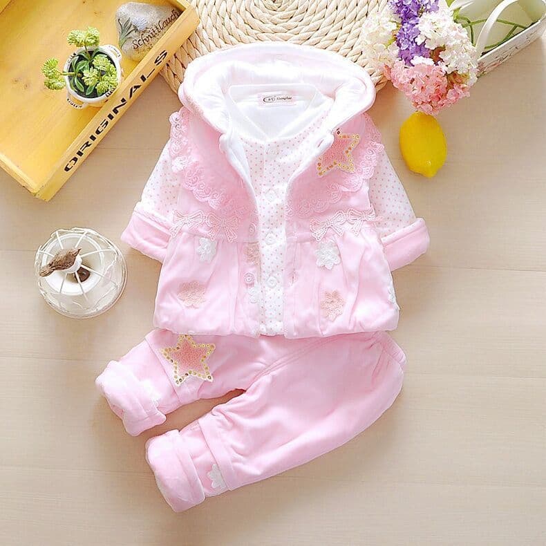 Baby Girls Spring Autumn Cotton Suit 0-1-2 Years Newborn Infant Kids Clothes Autumn Winter Cotton Coat Three-Piece Set