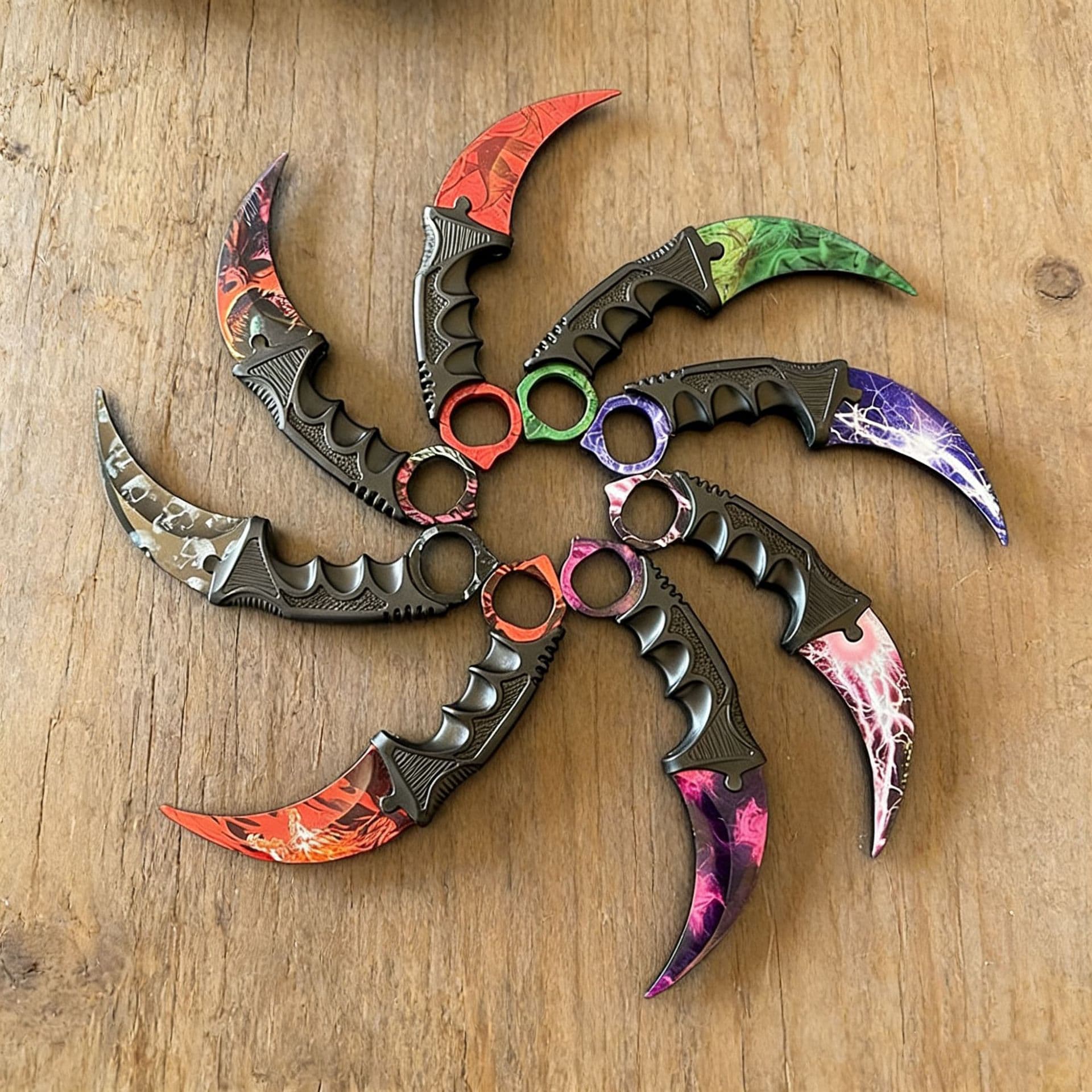 In Stock 3D Pattern Karambit Knife Unsharpened CSGO Game Claw Knife Colorful Curved Knife High Hardness Outdoor Eagle Claw Knife