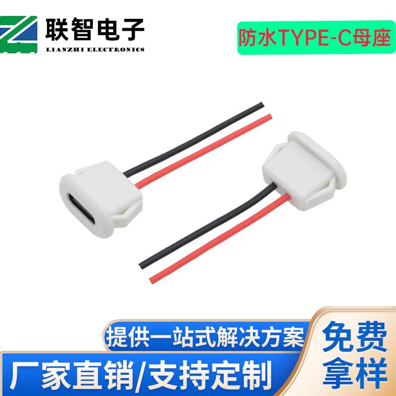 Type-C 2P Snap-in Waterproof Female Connector with Cable, Type-C Waterproof 2P Injection Molded with Snap-in USB Interface