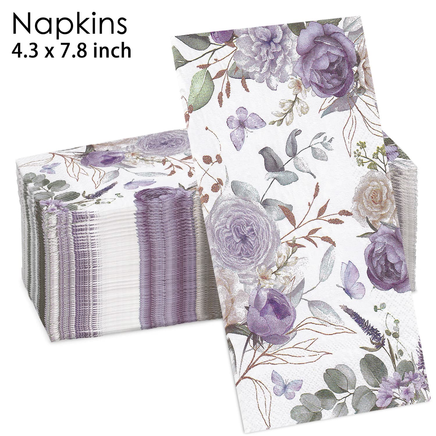 Jiuyi New in stock Romantic Flowers Party Theme White Purple Watercolor Flowers Disposable Printing Napkin