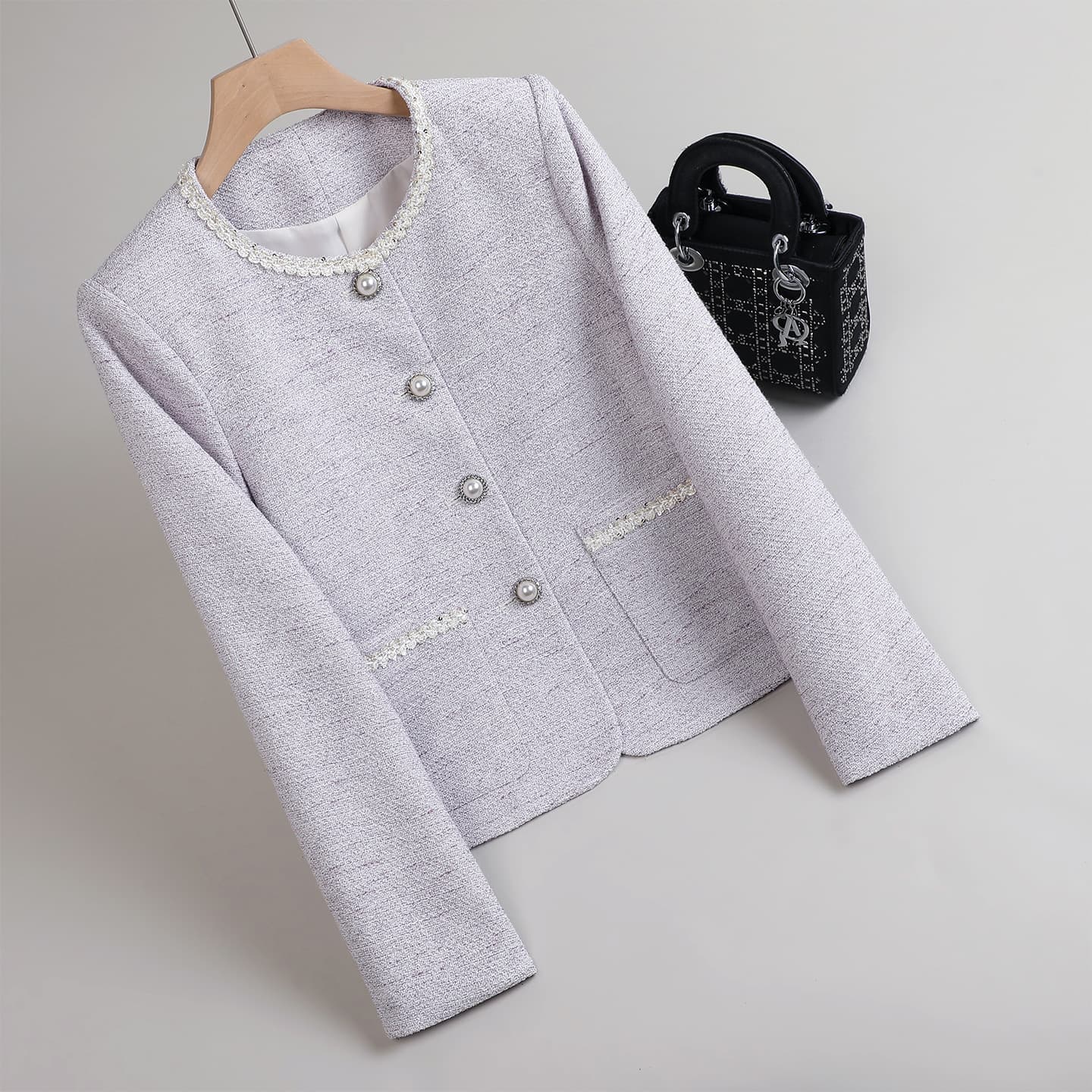 Xiaoxiangfeng blazer women's short style light and elegant temperament commuting high-end autumn and winter round neck suit top