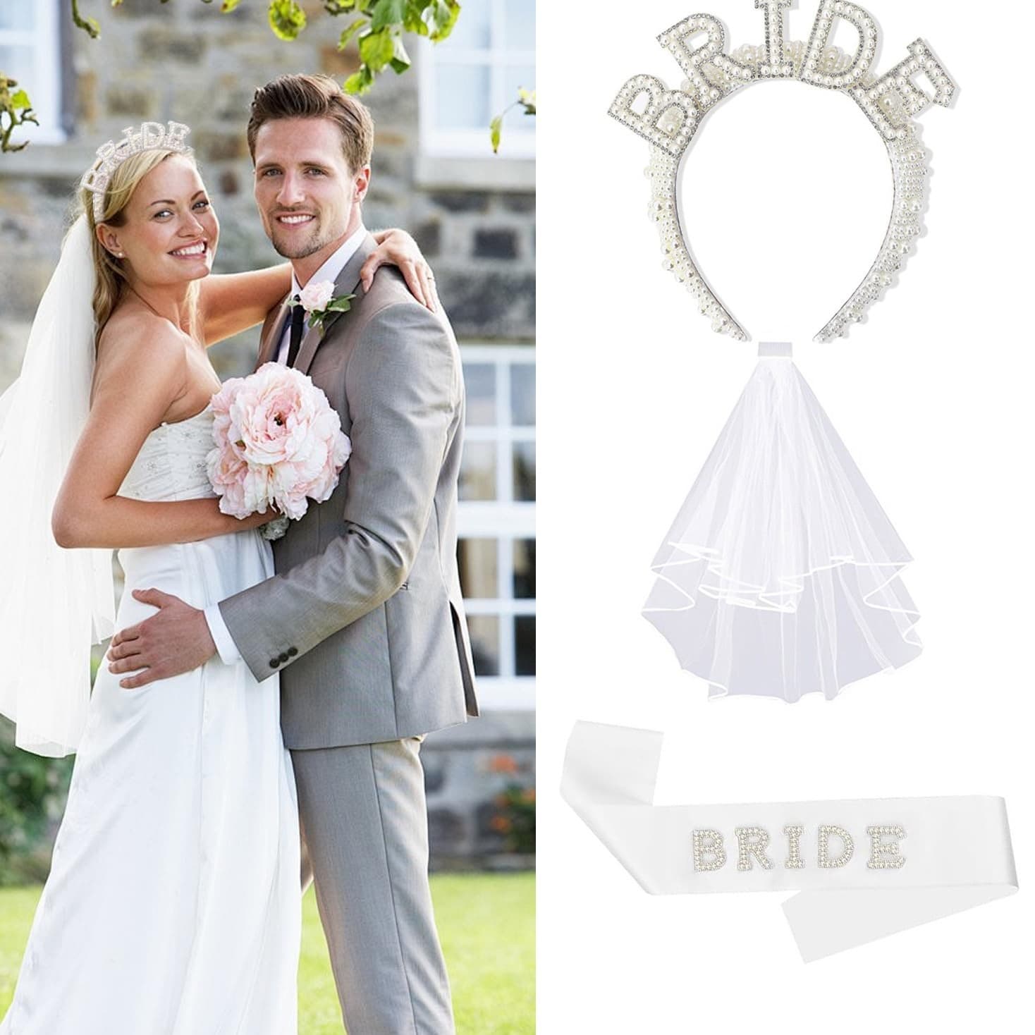 New Wedding Set Bride Accessories Veil Crown 3-Piece Set Rhinestone Headpiece Wedding Dress Photo Prop Ceremony Sense