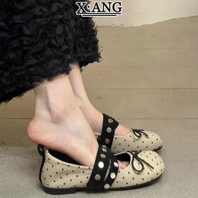 Cowhide Velcro Mary Jane Shoes for Women, 2026 Spring Summer New Ballet Style Shoes with Skirts, Soft-Soled Flats