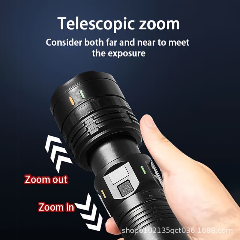 Cross-Border Best Seller Multifunctional Laser Flashlight with Digital Display, Bright Light, Fast Charging, Zoomable Long-Range Outdoor Emergency