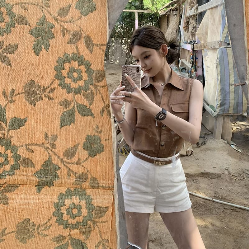 Fanfan Commute Casual Ramie Cotton Blazer/Drawstring Shorts for Women Summer Thin Fashionable Slimming Casual Pants
