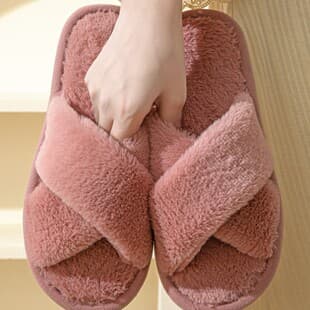 Shein Cross-Border Autumn and Winter Cross Imitation Rabbit Fur Open Cotton Slippers, Home Indoor Non-Slip Couple Slippers Plush Velvet Slippers