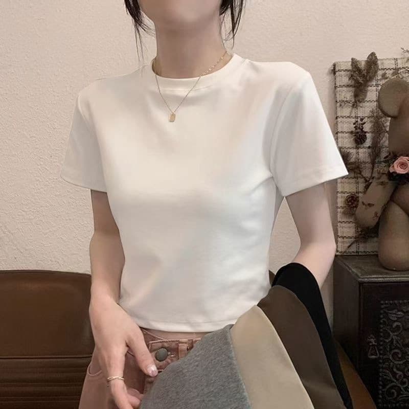 Short-Sleeve T-Shirt for Women, Basic Style for Summer 2026, Simple Slim-Fit Top, Trendy